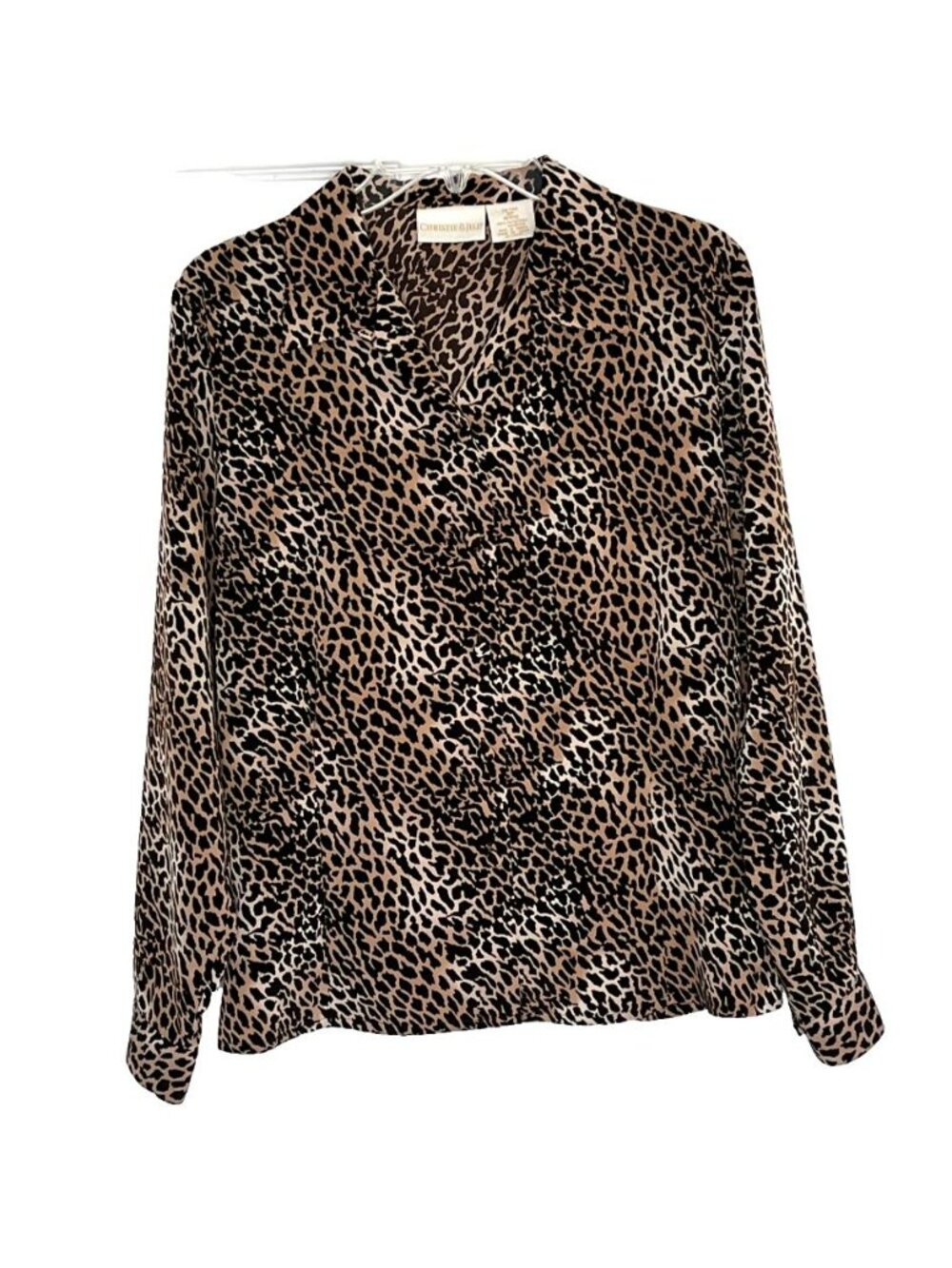 Christie & Jill Button Up Blouse size 12P Animal Print Satin Mobwife Office